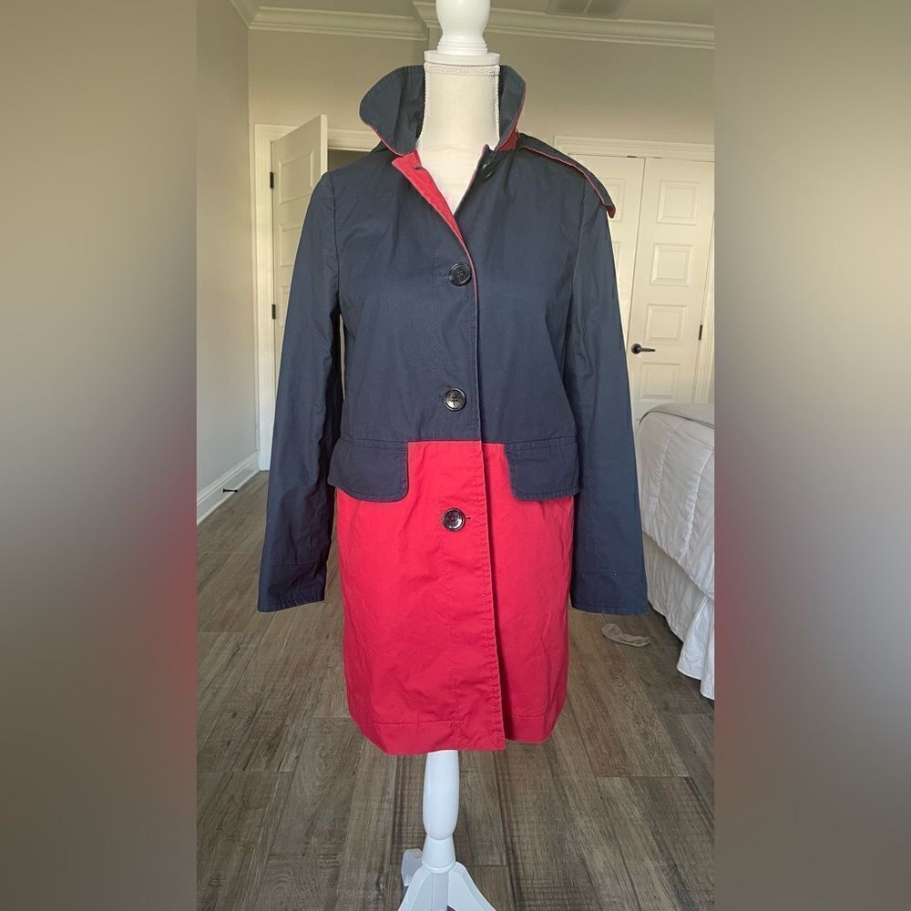 Coach Navy and Red Colorblock Mac Trench. XS